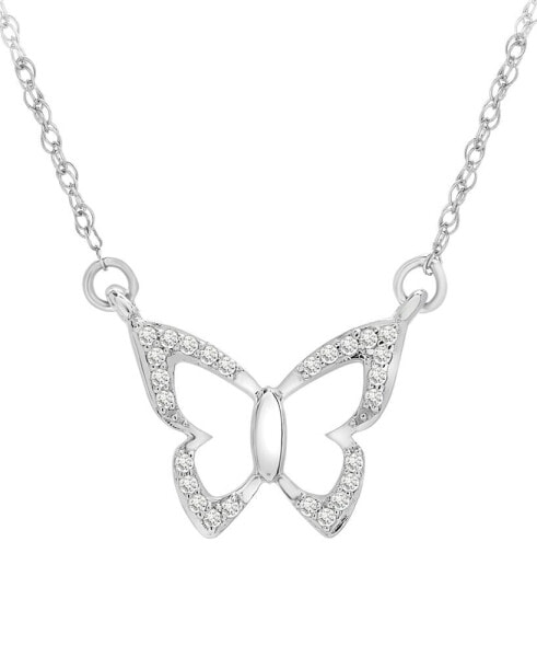 Wrapped diamond Butterfly 17" Pendant Necklace (1/20 ct. t.w.) in 14k White Gold, Created for Macy's