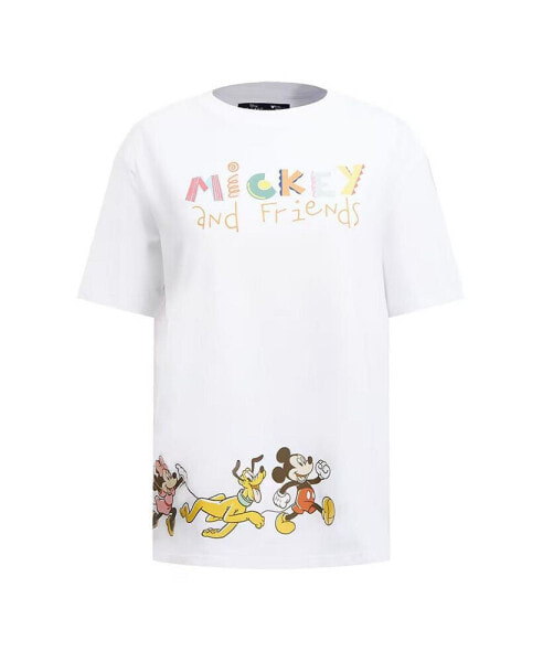 Women's White Mickey Friends Boyfriend T-Shirt