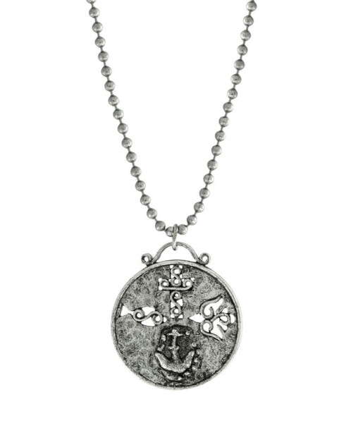 Pewter Christian Medallion with Cross Anchor Dove Necklace
