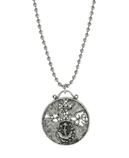 Symbols of Faith pewter Christian Medallion with Cross Anchor Dove Necklace