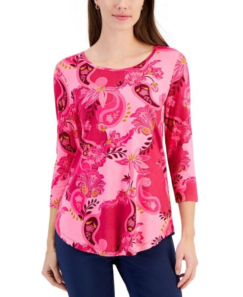 Women's 3/4 Sleeve Printed Top, Created for Macy's