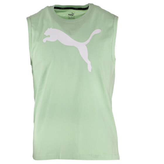 Puma Essentials Logo Crew Neck Sleeveless T-Shirt Mens Green Casual Tops 5878752