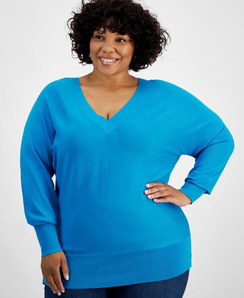 Plus Size V-Neck Dolman-Sleeve Top, Created for Macy's