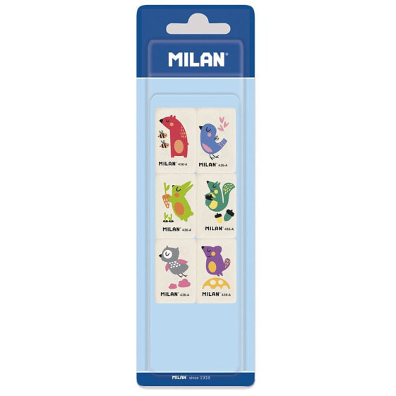 MILAN Blister Pack 6 Synthetic Rubber Erasers With Coloured Children´S Designs