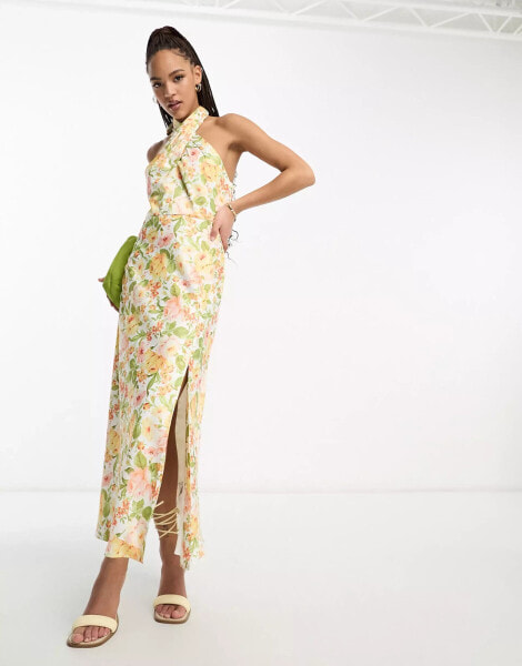 Forever New halter neck maxi dress with split in floral