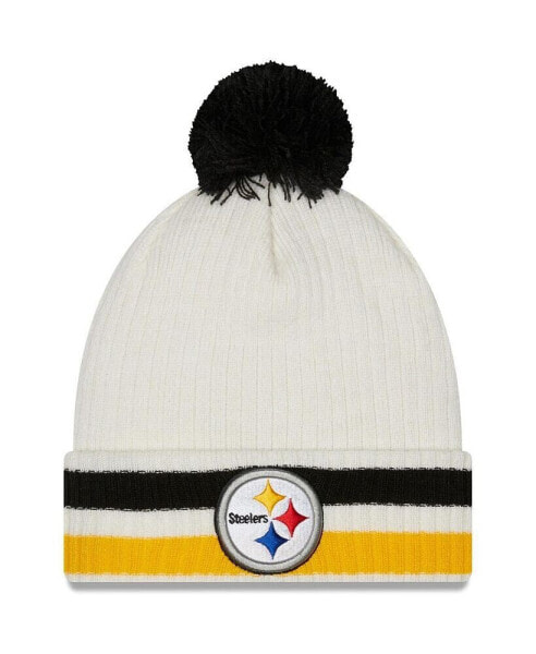 Men's White Pittsburgh Steelers Retro Cuffed Knit Hat with Pom