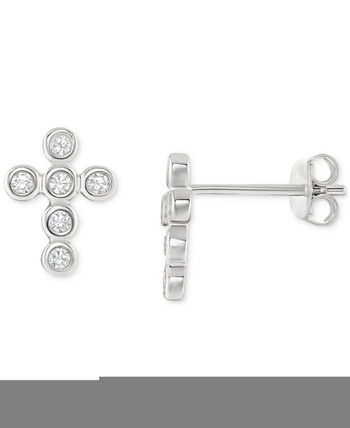 Cubic Zirconia Bezel Cross Stud Earrings in Sterling Silver, Created for Macy's