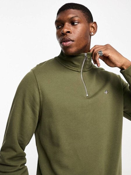 GANT shield logo half zip sweatshirt in dark green