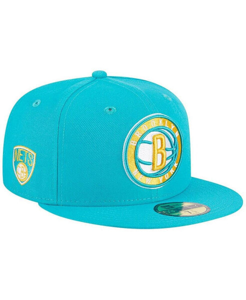 Men's Turquoise Brooklyn Nets Breeze Grilled Yellow Undervisor 59FIFTY Fitted Hat