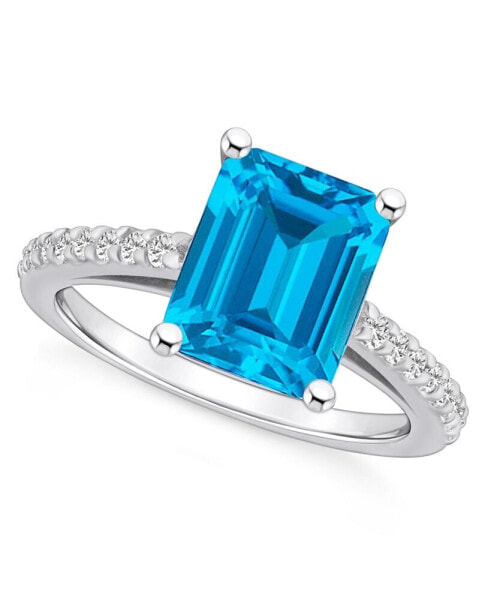 Blue Topaz (4-1/4 ct. t.w.) and Diamond (1/4 ct. t.w.) Ring in 14K White Gold