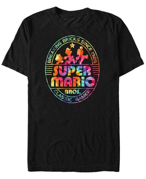 Nintendo Men's Super Mario Rainbow Tie-Dye Breaking Bricks Short Sleeve T-Shirt