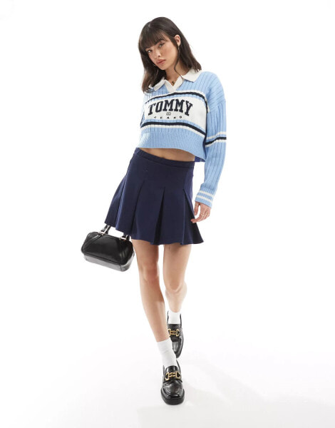 Tommy Jeans varsity logo knit jumper in baby blue