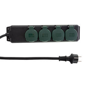 Удлинитель REV Ritter REV 0512468555 - 1.4 m - 4 AC outlet(s) - Outdoor - Type F - IP44 - Black,Green