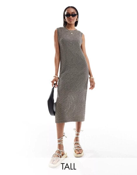 Vero Moda sheer knitted midi dress in brown metallic