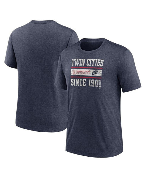 Men's Heather Navy Minnesota Twins Cooperstown Collection Local Stack Tri-Blend T-Shirt