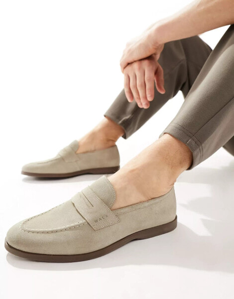 Walk London Angelo Saddle Loafers In Taupe Suede