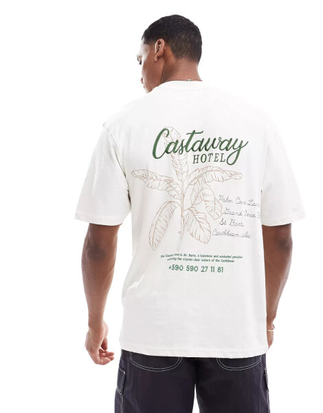 River Island castaway hotel t-shirt in ecru