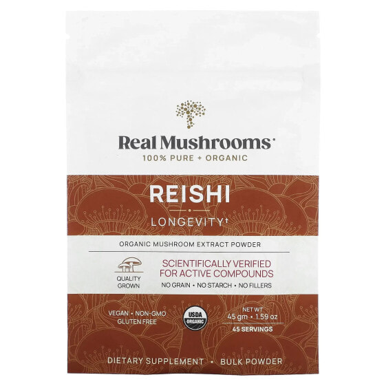Real Mushrooms, порошок из экстракта органических грибов, рейши, 45 г (1,59 унции)