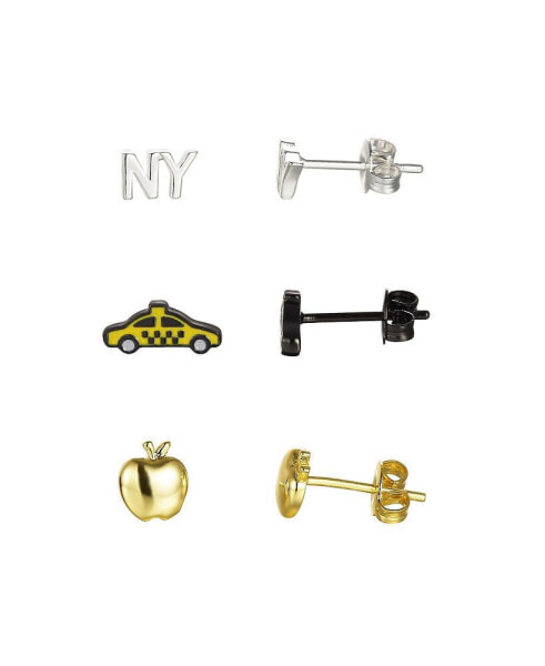Silver Plated Two-Tone New York City Earring Trio Set