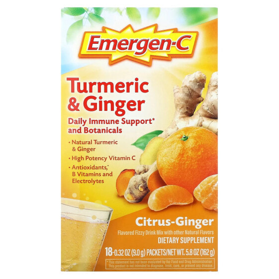 Витамин C Emergen-C Лимонный имбирно-куркумовый, Цитрус-Имбирь, 18 пакетов, 0.32 унции (9 г) каждый