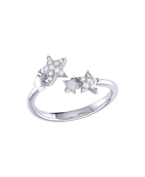 Dazzling Star Couples Design Sterling Silver Diamond Open Women Ring