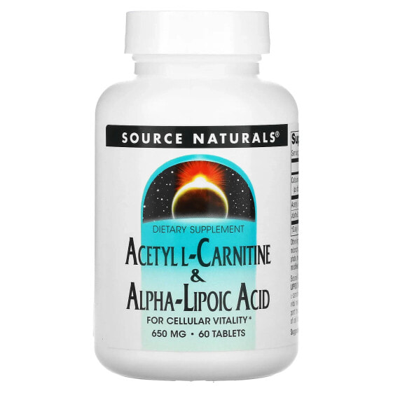 Аминокислоты Source Naturals Acetyl L-Carnitine & Alpha-Lipoic Acid, 650 мг, 60 таблеток