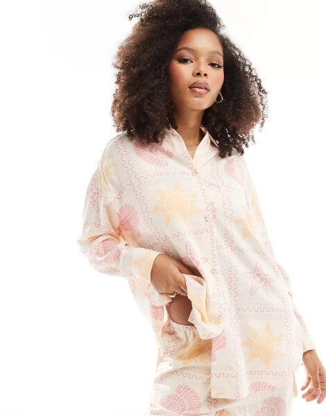 ASOS DESIGN relaxed shirt with linen in in tile print