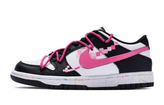 Кеды Nike Dunk Low Розовая сила Вдохновенные пикселями Раскрашенные вручную GS Black Pink White CW1590-100