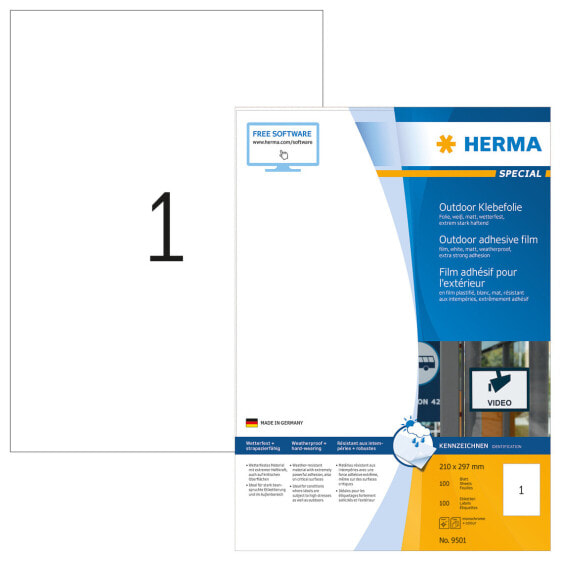 HERMA 9501 - White - Rectangle - Permanent - A4 - Polyolefine - Matte