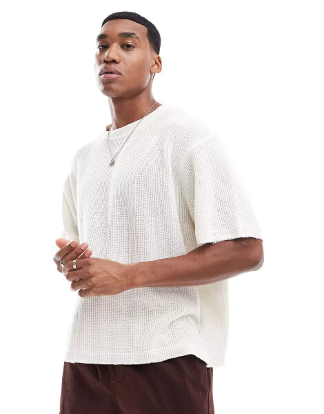 Pull&Bear ribbed knitted t-shirt in ecru