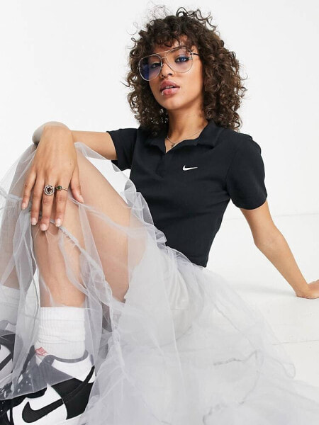 Nike Essential mini swoosh short sleeve polo top in black