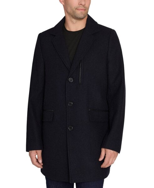 Men's Coat with Faux-Leather Trim