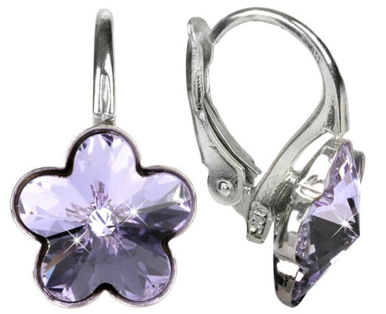 Girl´s silver earrings Flower Crystal Violet