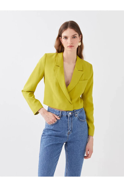 Düz Uzun Kollu Crop Kadın Blazer Ceket