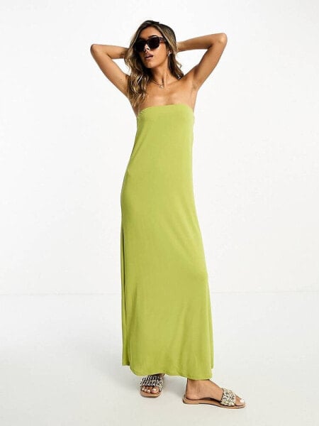 ASOS DESIGN bandeau maxi dress in chartreuse 