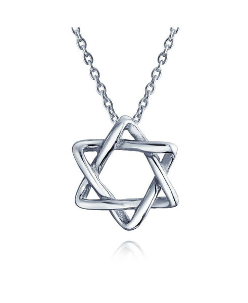 Classic Delicate Religious Judaica Hanukkah Intertwined Magen Star of David Pendant Necklace for Women .925 Sterling Silver