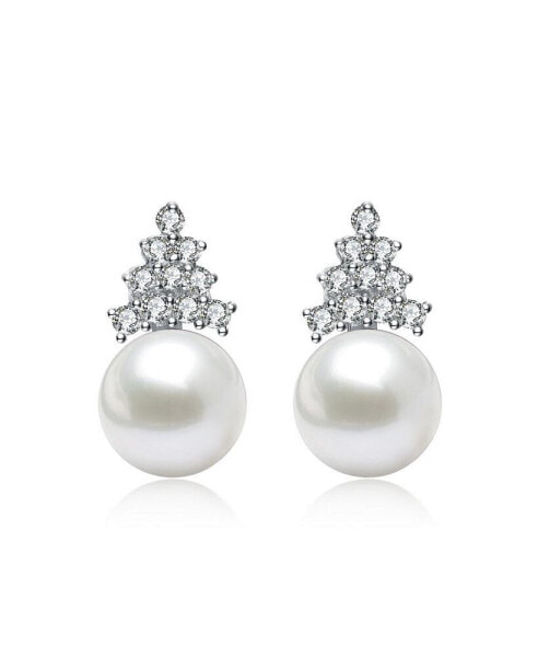 Sterling Silver White Gold Plated Cubic Zirconia Pearl Earrings