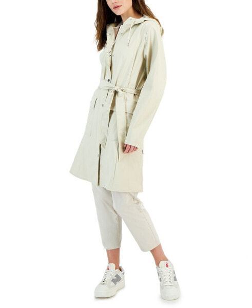 Women's Curve Hooded Belted Waterproof Raincoat