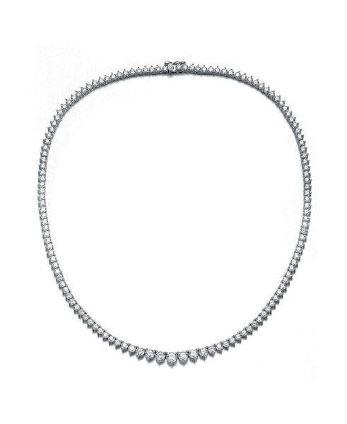 White Gold Plated with Cubic Zirconia Graduated Tennis Chain Necklace