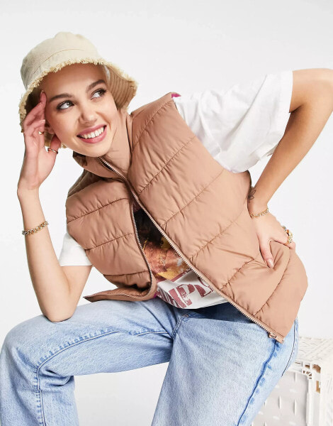 Noisy May padded gilet in camel