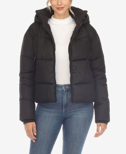 Women's Full Front Zip Hooded Bomber Puffer Jacket