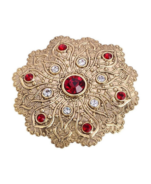 Crystal Gold-Tone Flower Brooch