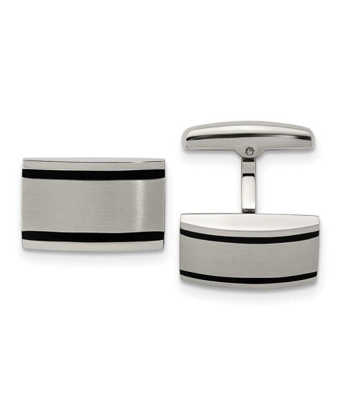 Stainless Steel Brushed Black Rubber Rectangle Cufflinks
