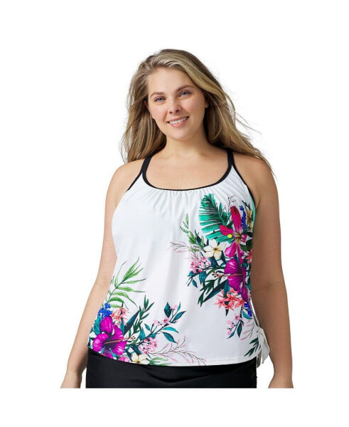 Plus Size Side Tie Blouson Tankini Top