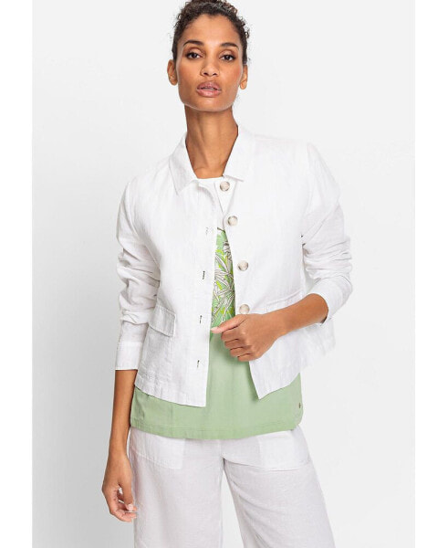 Women's Cotton Linen Long Sleeve Cropped Jacket
