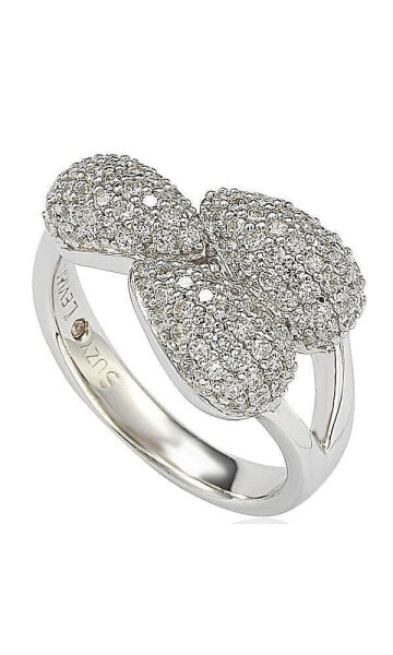 Suzy Levian Sterling Silver Cubic Zirconia 3 Leaf Pave Puff Ring