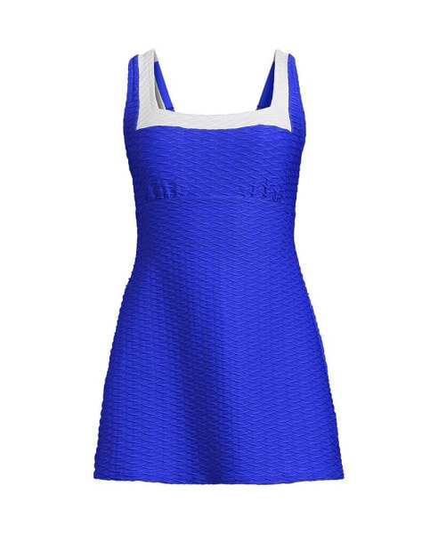 Women's Texture Square Neck Mini Swim Dress