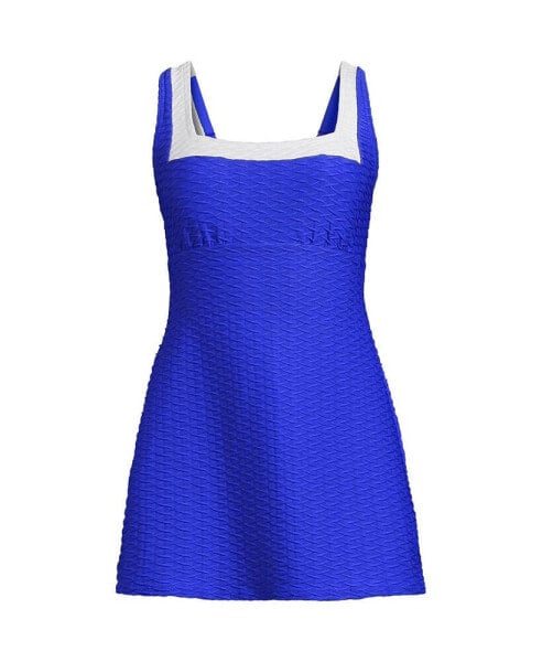 Women's Texture Square Neck Mini Swim Dress