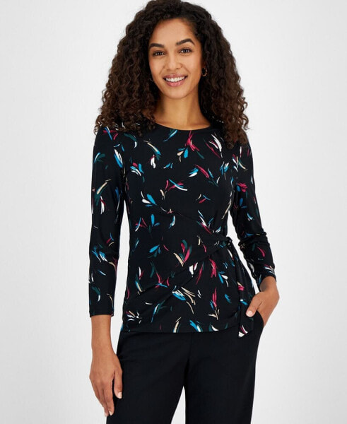 Petite Printed Tie-Side 3/4-Sleeve Top