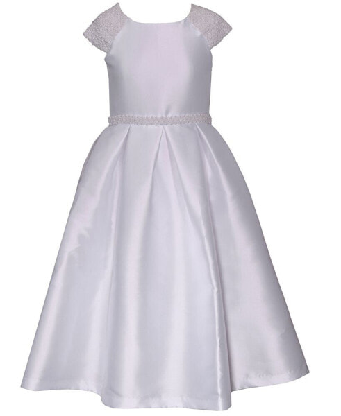 Big Girls Short Sleeve Beaded Communion Dress